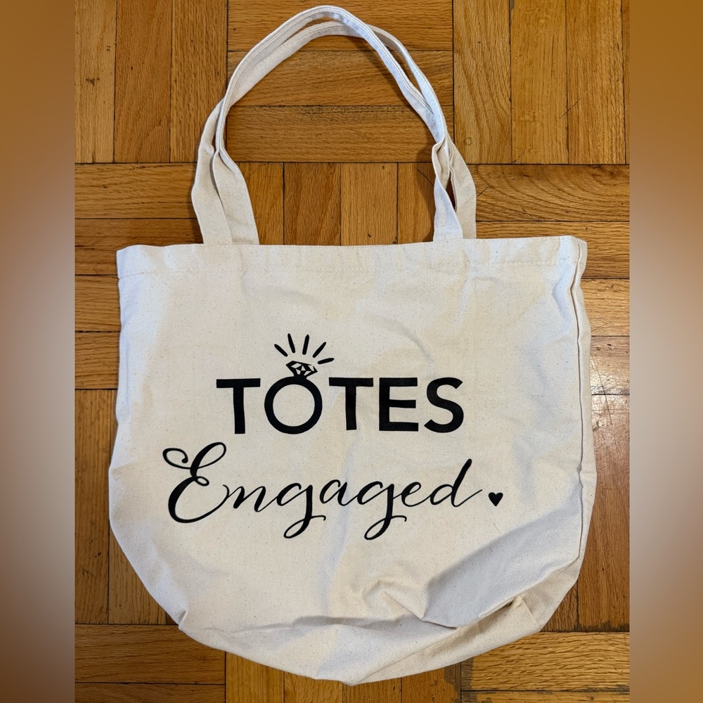New Cream Tote Bag with Totes Engaged Black Print